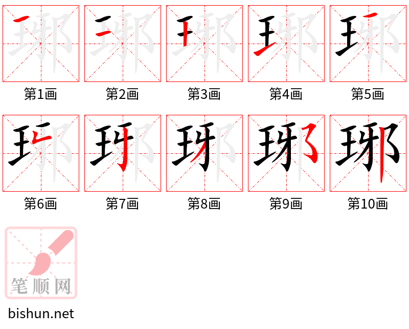 琊 笔顺规范