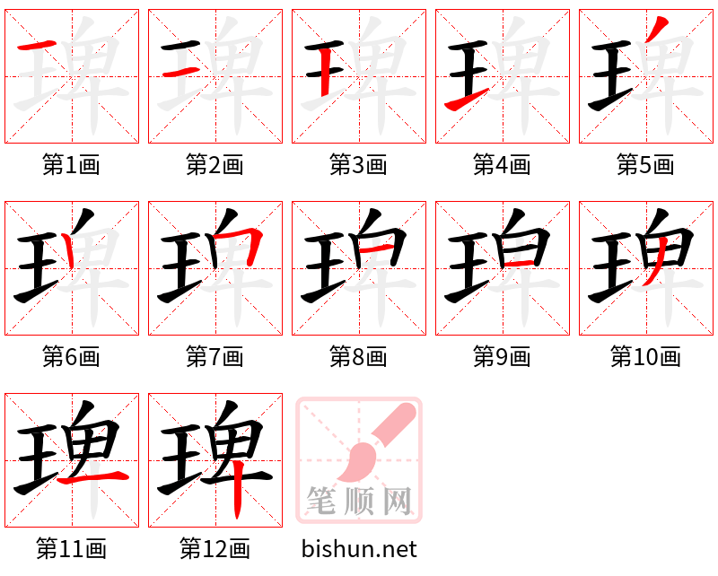 琕 笔顺规范