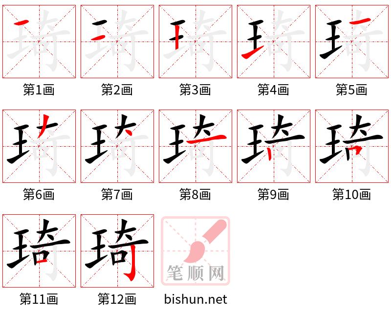 琦 笔顺规范