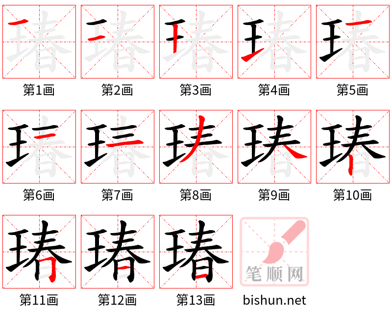 瑃 笔顺规范