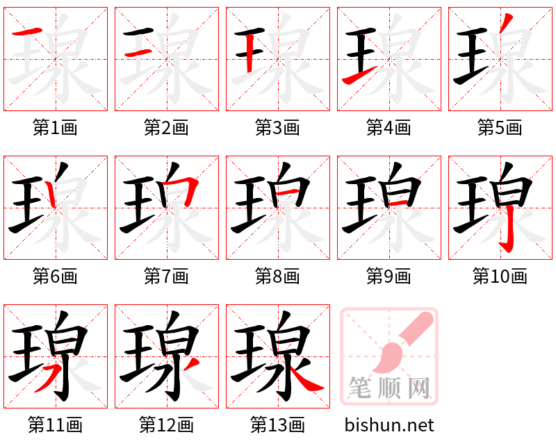 瑔 笔顺规范