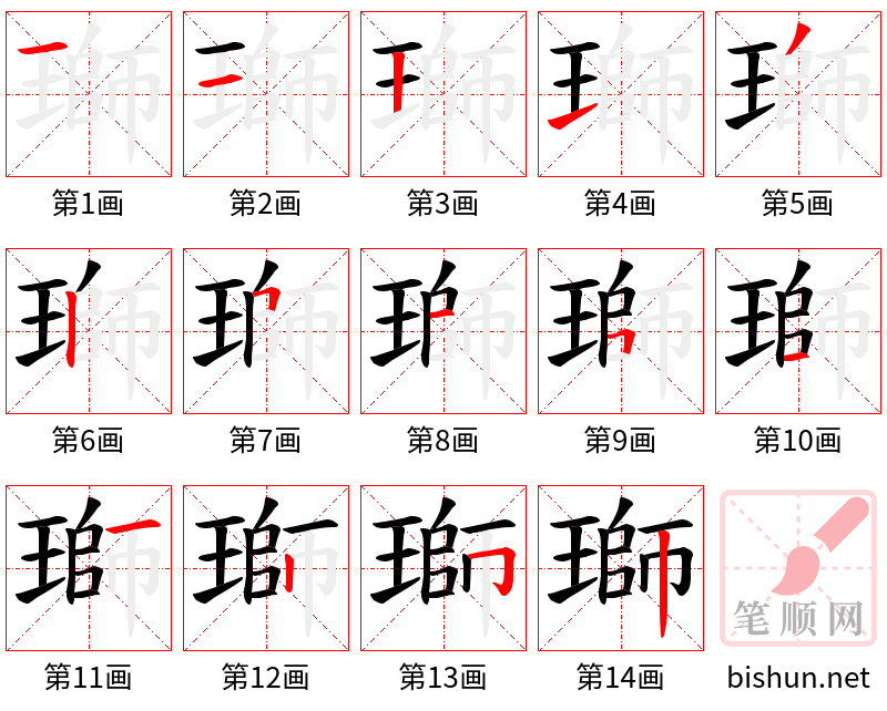 瑡 笔顺规范