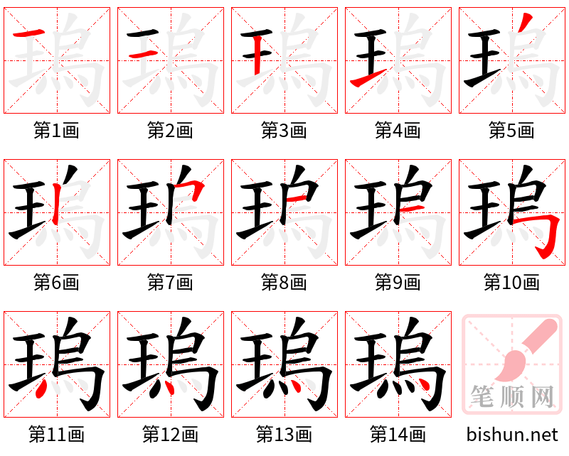 瑦 笔顺规范