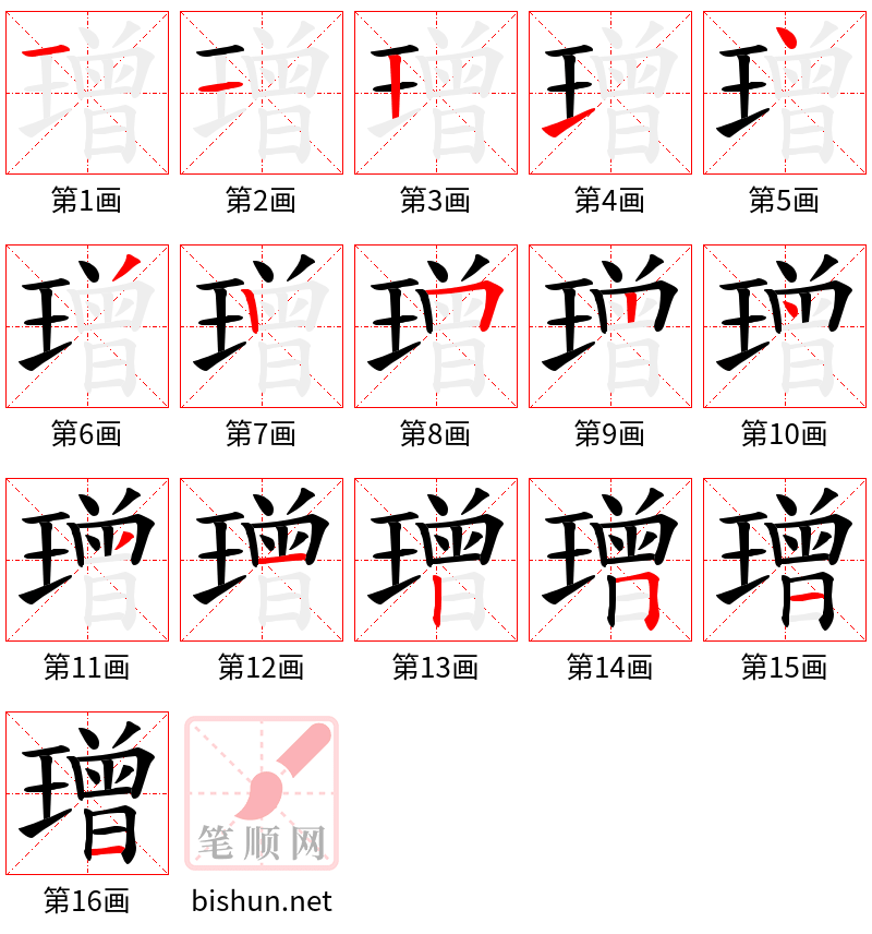 璔 笔顺规范