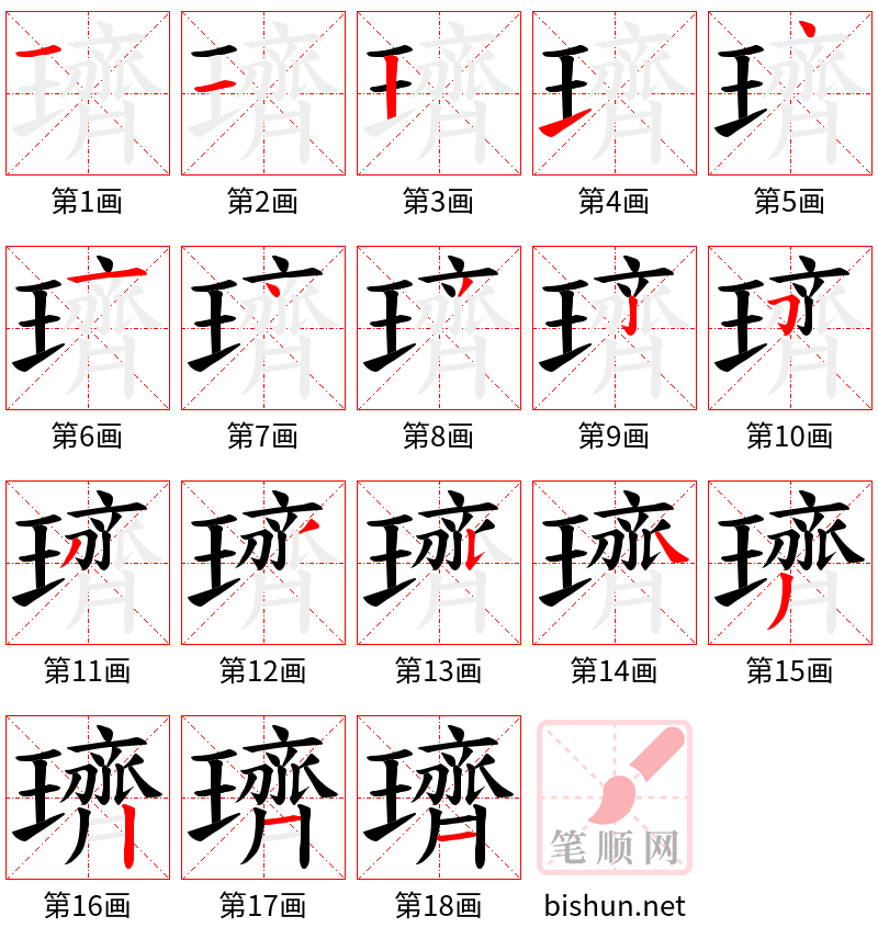 璾 笔顺规范