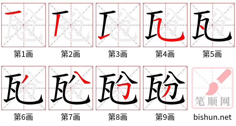 瓰 笔顺规范