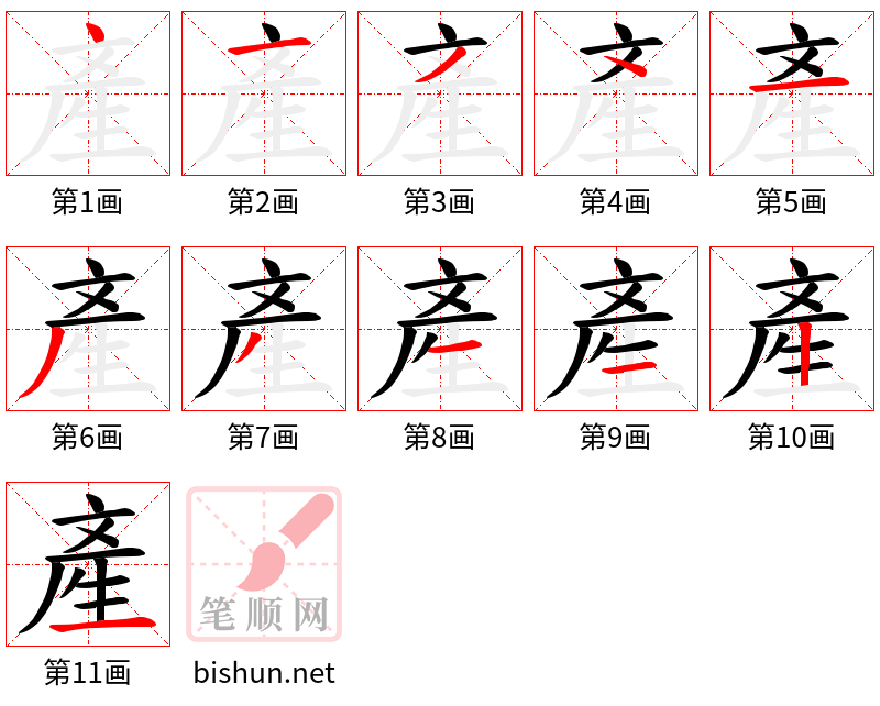 產 笔顺规范