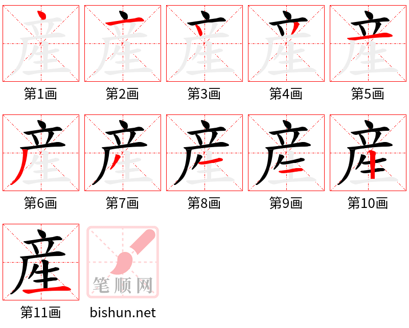 産 笔顺规范