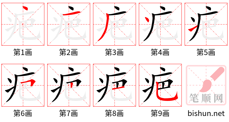 疤 笔顺规范