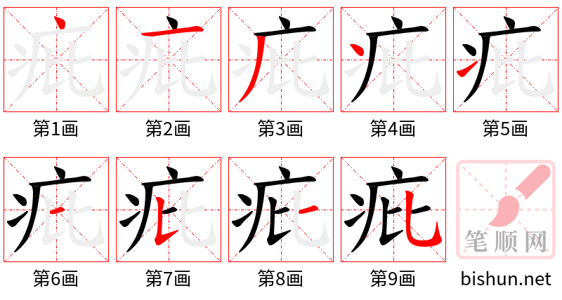 疪 笔顺规范