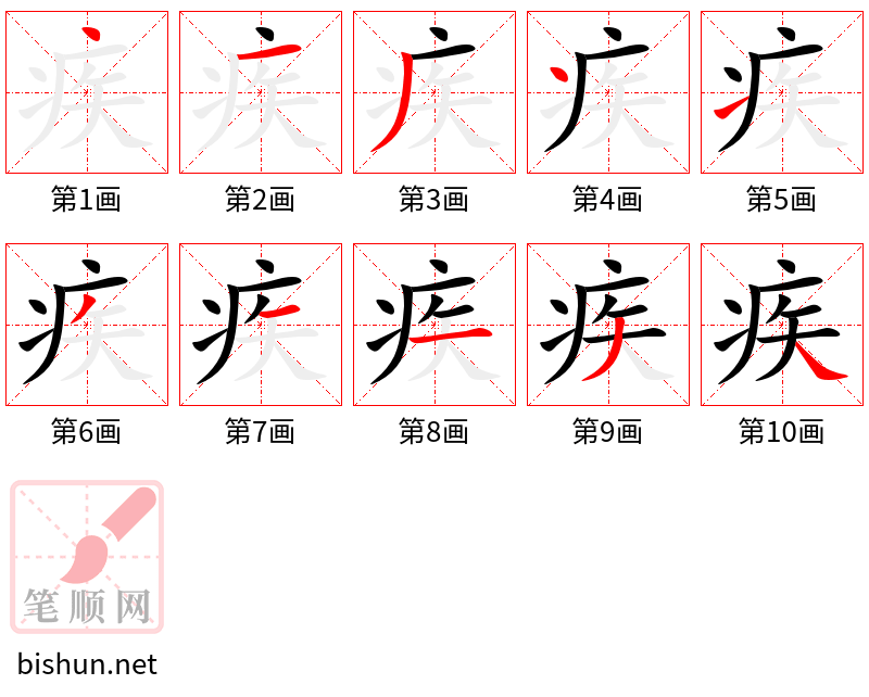 疾 笔顺规范