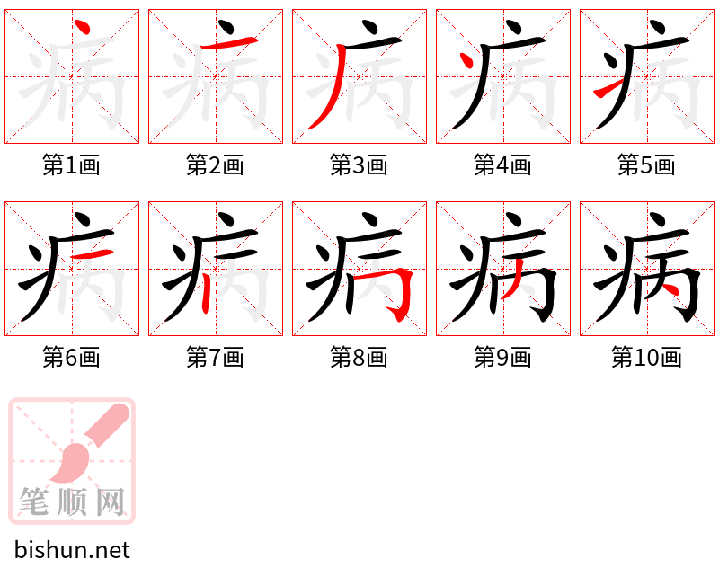 病 笔顺规范