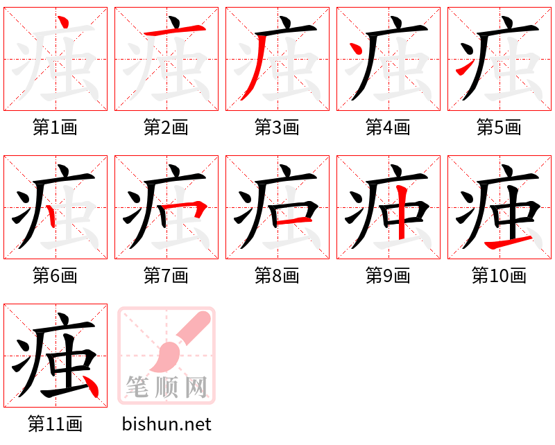 痋 笔顺规范