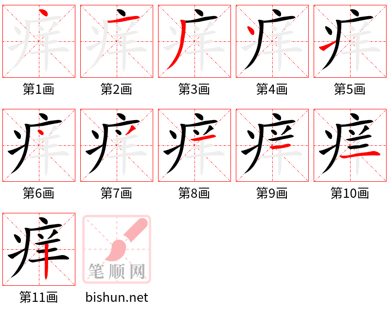 痒 笔顺规范