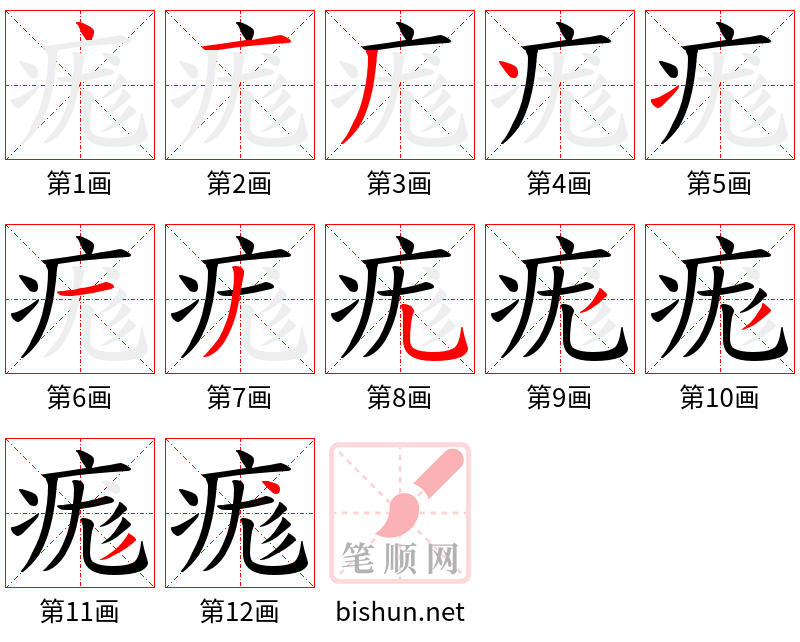 痝 笔顺规范