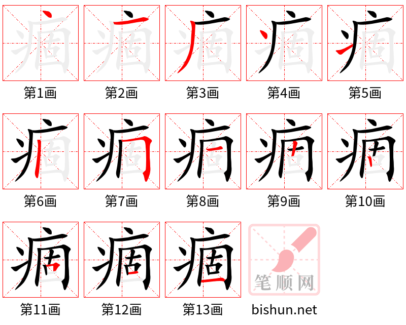 痼 笔顺规范