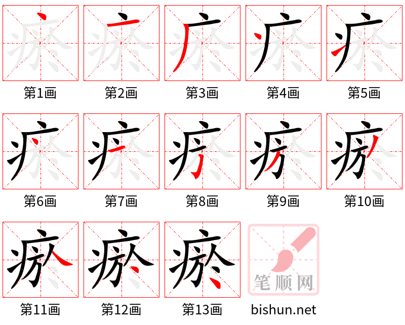 瘀 笔顺规范