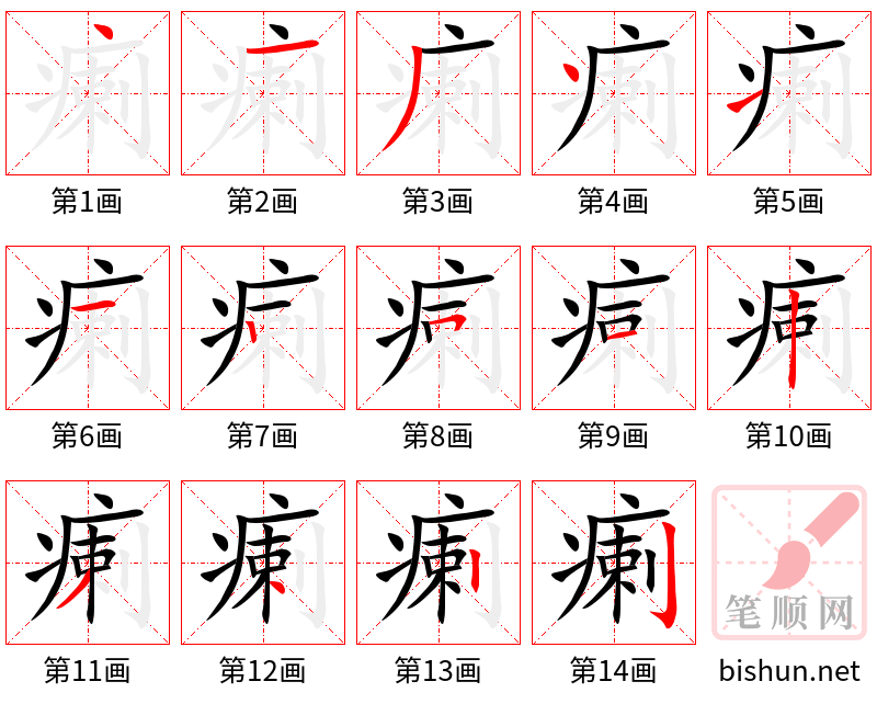 瘌 笔顺规范