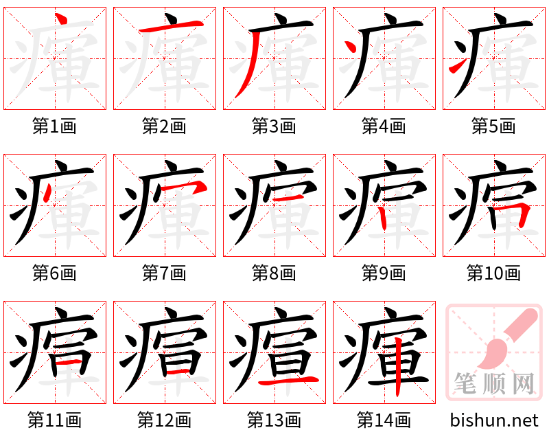 瘒 笔顺规范