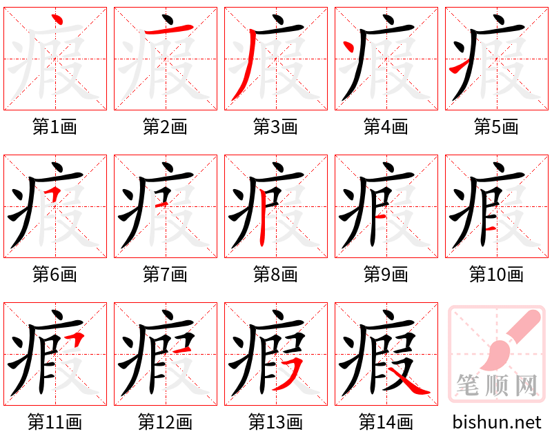 瘕 笔顺规范