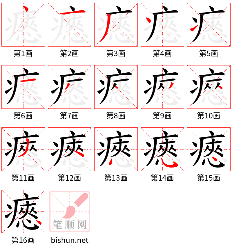 瘱 笔顺规范