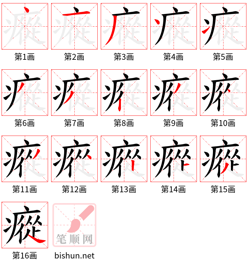 瘲 笔顺规范