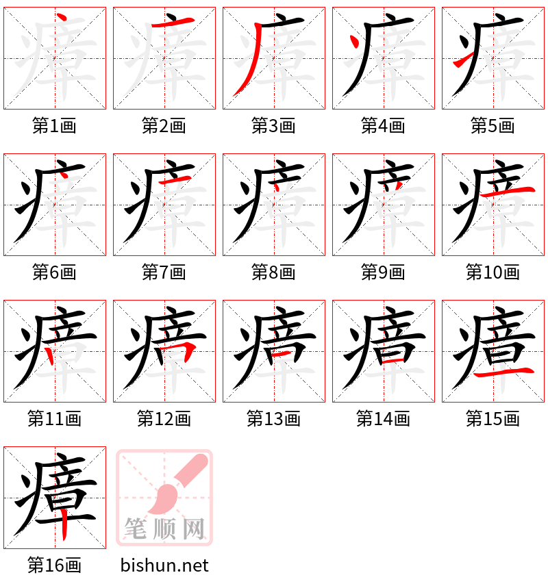 瘴 笔顺规范