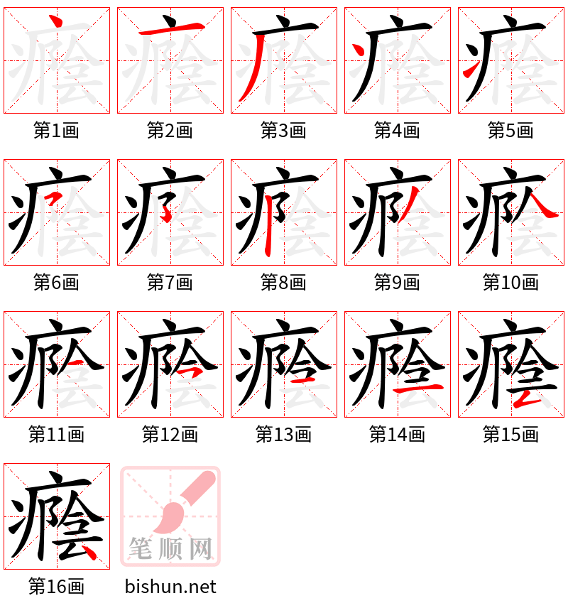 癊 笔顺规范