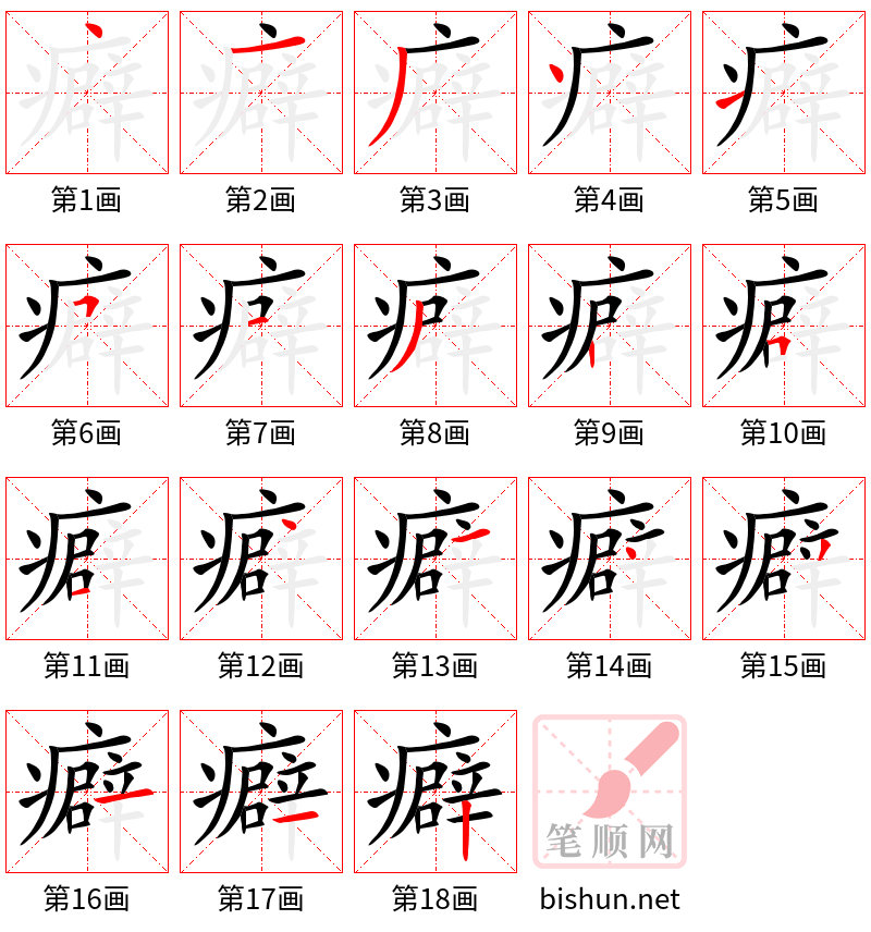 癖 笔顺规范