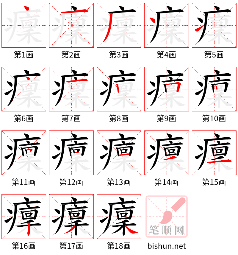 癛 笔顺规范