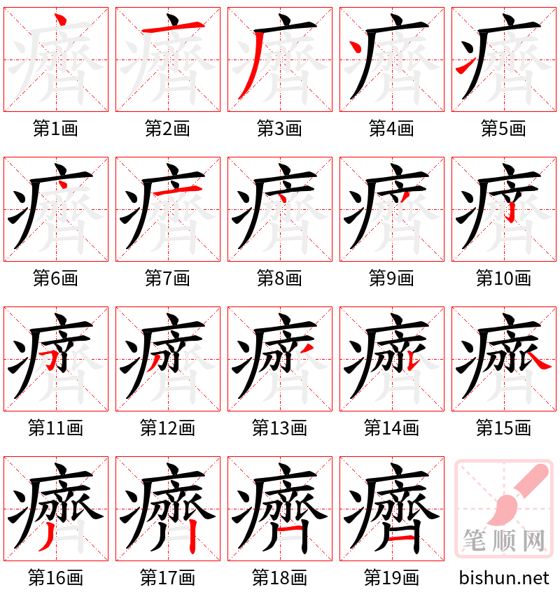 癠 笔顺规范