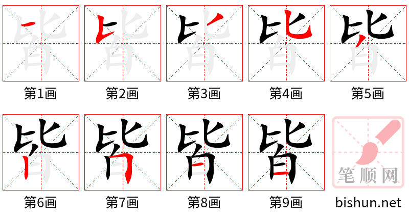 皆 笔顺规范