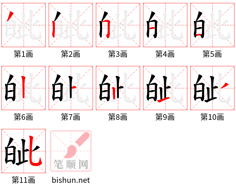 皉 笔顺规范