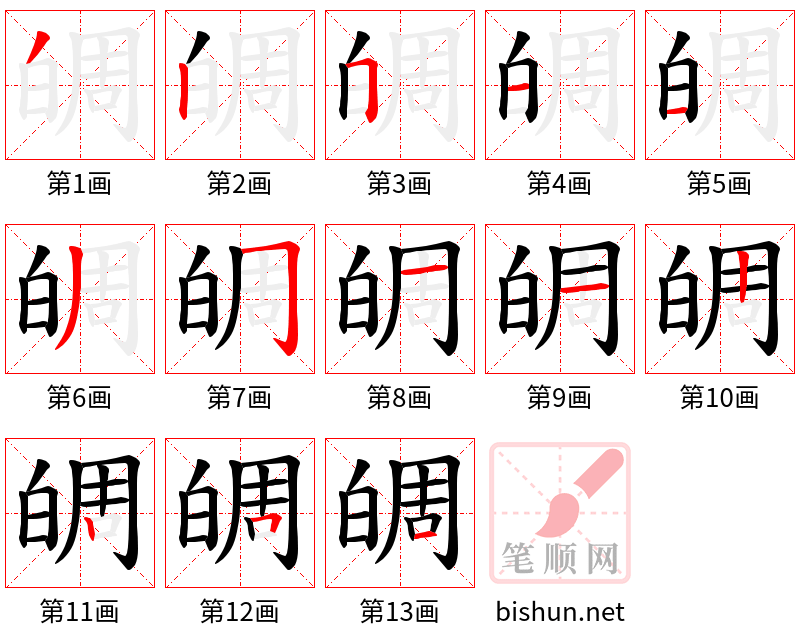 皗 笔顺规范