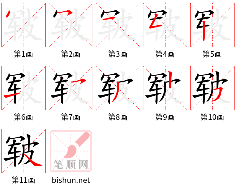 皲 笔顺规范