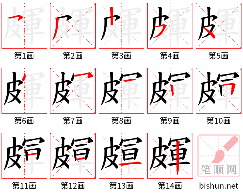 皹 笔顺规范