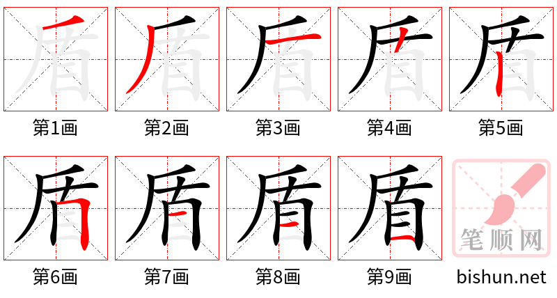 盾 笔顺规范