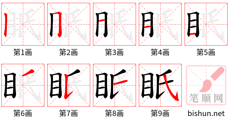 眂 笔顺规范