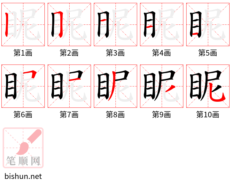 眤 笔顺规范