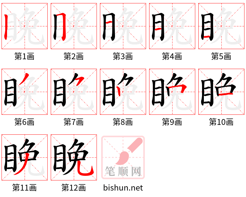 睌 笔顺规范