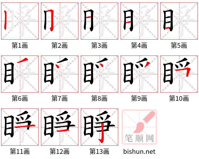 睜 笔顺规范