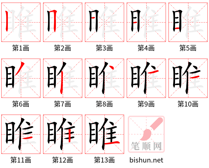 睢 笔顺规范