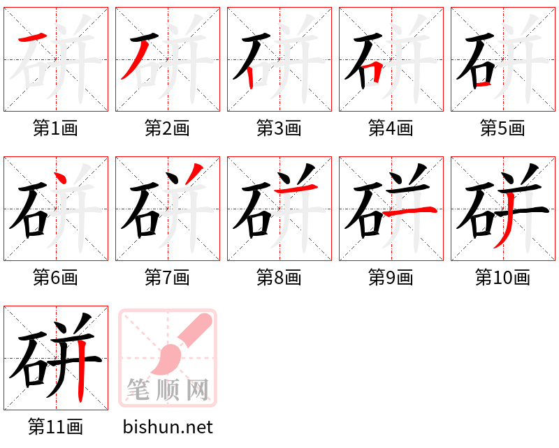 硑 笔顺规范