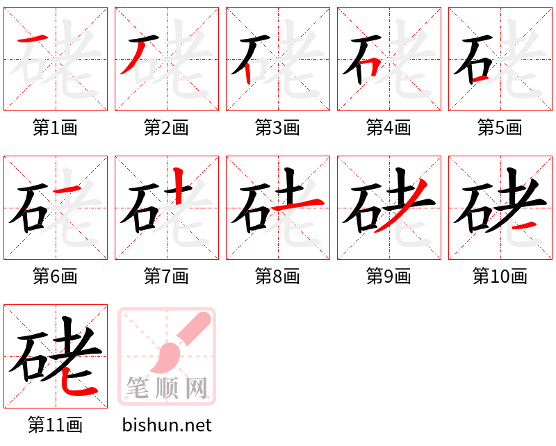 硓 笔顺规范