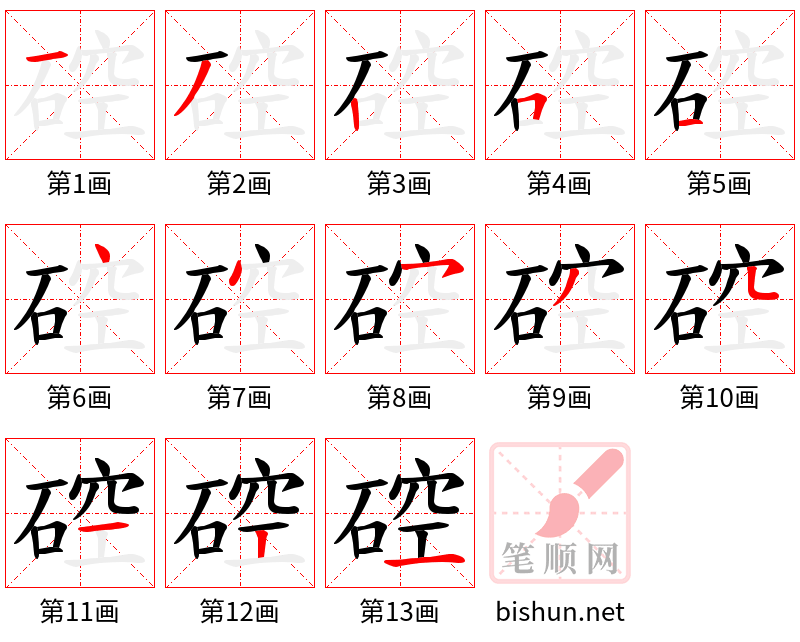 硿 笔顺规范