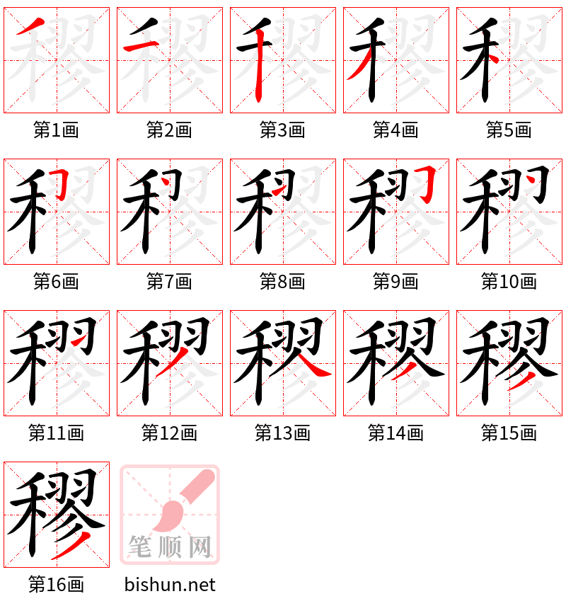 穋 笔顺规范