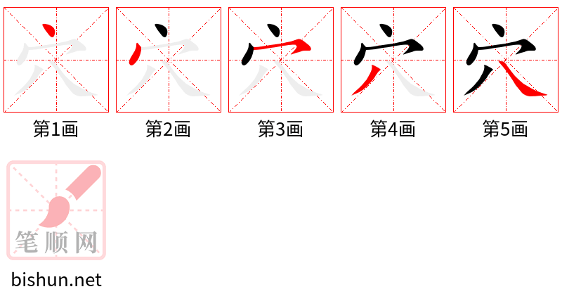 穴 笔顺规范