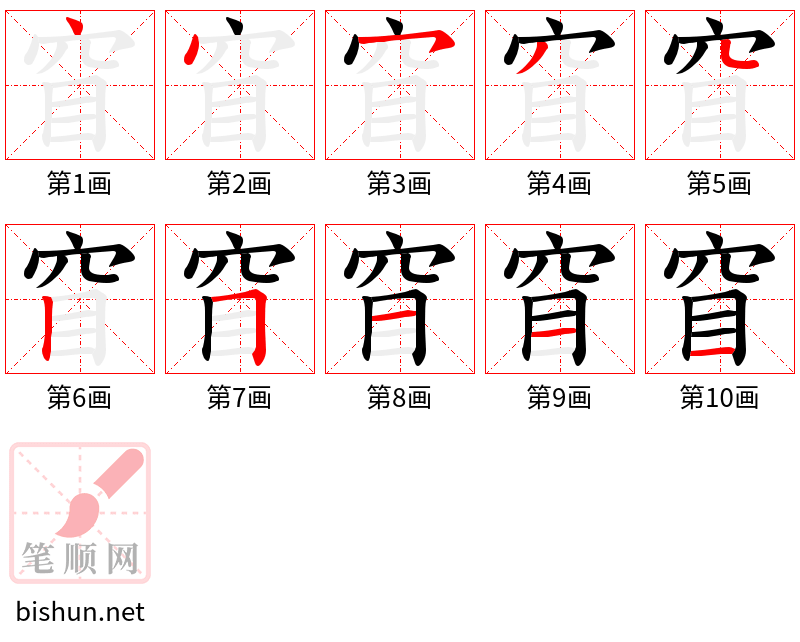 窅 笔顺规范