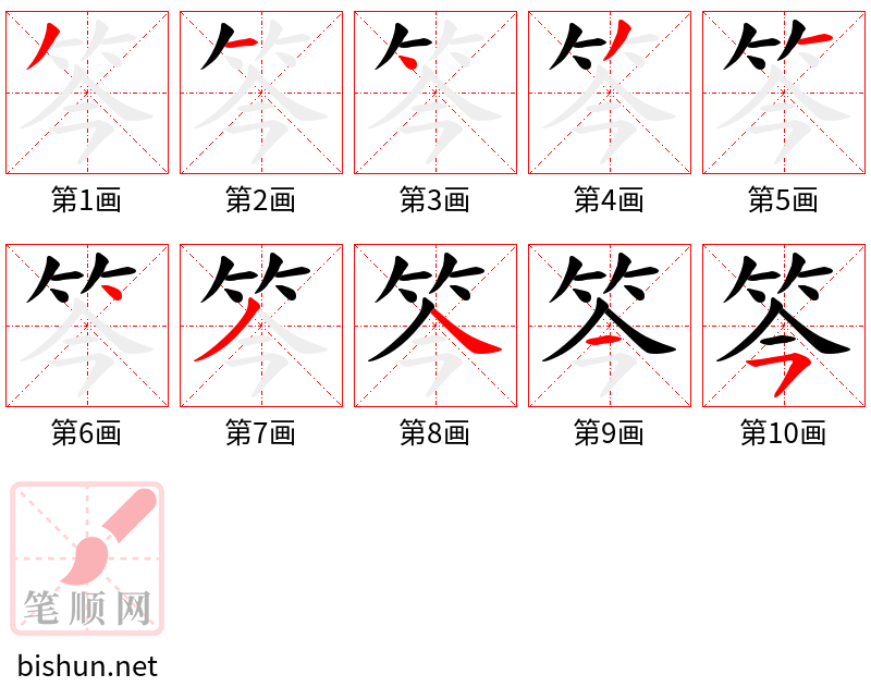 笒 笔顺规范