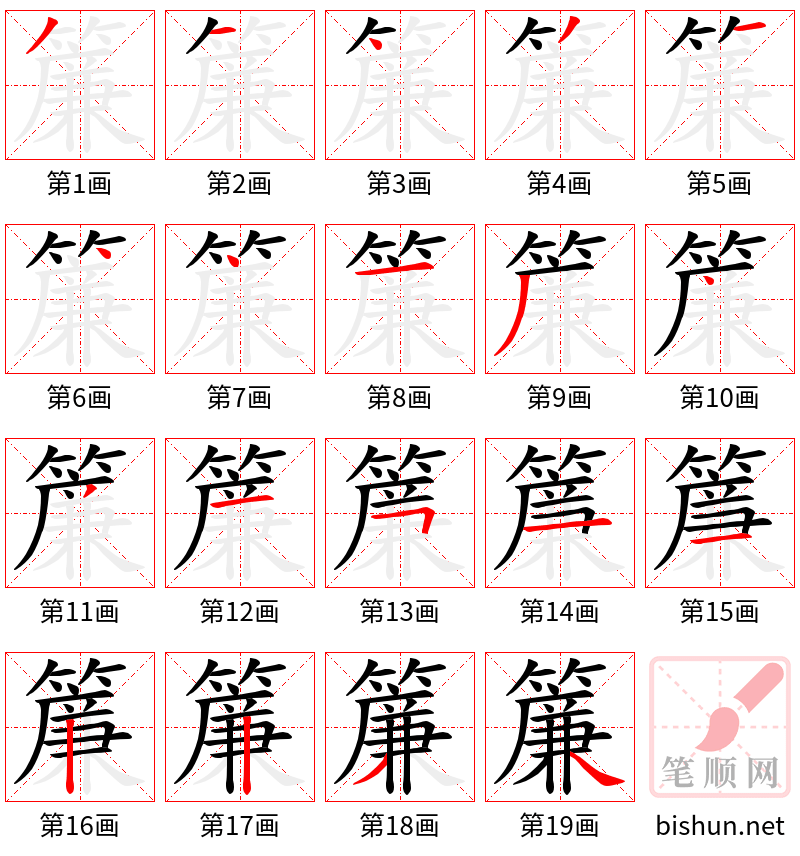 簾 笔顺规范